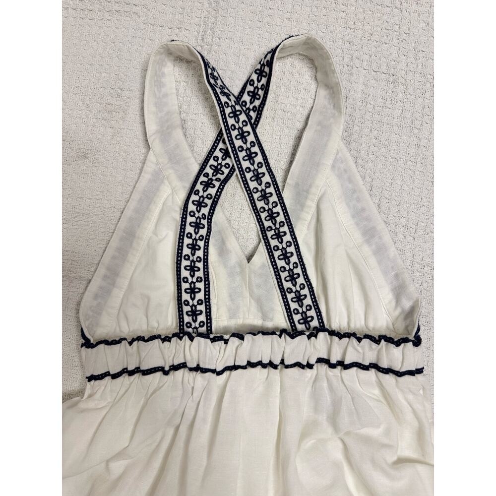 J. Crew White Navy Blue Embroidered Maxi Dress V-Neck Sleeveless Flowy Like New - Picture 5 of 10